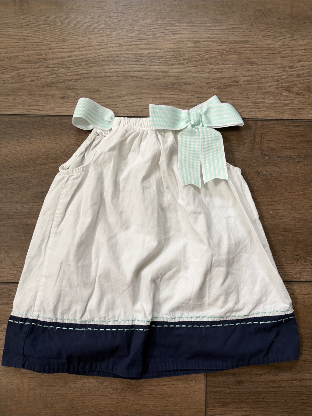 Savannah White & Navy Tank Dress With Mint Bow
